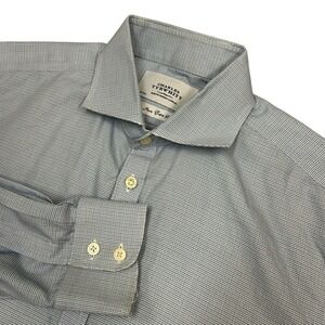 Charles Tyrwhitt Shirt Mens 16 36 Extra Slim Fit Blue White Plaid Long Sleeve